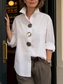 Harlow stand collar blouse with silver statement buttons, view 6