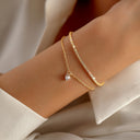 Heart Bracelet Set of 2, Cubic Zirconia Heart Pendant, Silver or Gold