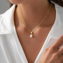Pearl Drop Pendant Necklace for Women, 18K Gold Plated or Silver, Bridal Gift