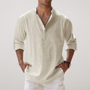 Tamarama Men's Linen Look Cotton Henley Shirt, view 8