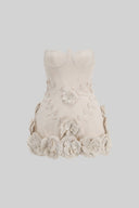 Bustier Dress With 3D Floral Appliqués - Ivoire