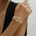 Heart Bead Bracelet Set of 4, Boho Glass Bead Bracelets, Pink or Light