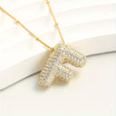 Sparkling Bubble Initial Necklace, Cubic Zirconia Letter Pendant, 18K Gold Plated