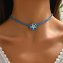 Plumeria Flower Bead Necklace, Hawaiian Seed Bead Necklace, White, Blue or Pink