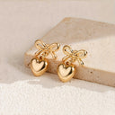 Bow Heart Drop Earrings for Women, Vintage Gold Earrings
