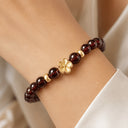 Red Bead Flower Bracelet for Women, Wine Red Glass Bead Bracelet