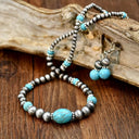 Marina the turquoise bead necklace & earring set