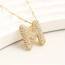Sparkling Bubble Initial Necklace, Cubic Zirconia Letter Pendant, 18K Gold Plated