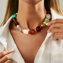 Boho Bead Necklace for Women, Colourful Resin Statement Necklace