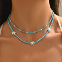 Turquoise Starfish Layered Choker Necklace, Beaded Beach Necklace for Women