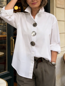 Harlow stand collar blouse with silver statement buttons, view 7