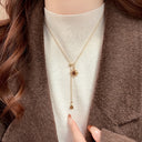 Tiger's Eye Sunflower Y Necklace for Women, Long Lariat Pendant, Gold or Silver