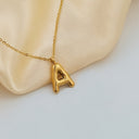 Initial Necklace A to Z, Bubble Letter Necklace, 18K Gold Plated Stainless Steel