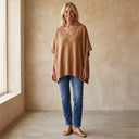 ERICA V Neck Loose Fit Solid Poncho Sweater