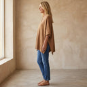 ERICA V Neck Loose Fit Solid Poncho Sweater