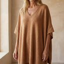 ERICA V Neck Loose Fit Solid Poncho Sweater