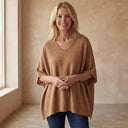 ERICA V Neck Loose Fit Solid Poncho Sweater