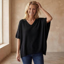 ERICA V Neck Loose Fit Solid Poncho Sweater