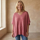 ERICA V Neck Loose Fit Solid Poncho Sweater