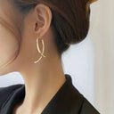 Gold Arc Earrings for Women, Long Curved Statement Earrings, 18K Gold Plated