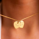 Double Heart Name Necklace, Two Engraved Heart Tags for Couples, Stainless Steel, Gold or Silver