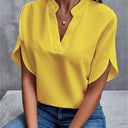 Halle short sleeve batwing blouse with deep V-neckline, view 10