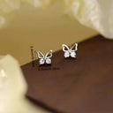 Butterfly Stud Earrings for Women, Small Cubic Zirconia Studs, Silver