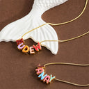 Custom Name Necklace, Colourful Bubble Letters on Gold Snake Chain, Stainless Steel