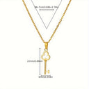 Clover Key Pendant Necklace, Stainless Steel, 18K Gold Plated or Silver