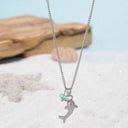Shark Pendant Necklace, Stainless Steel with Natural Stone Charm, Gold or Silver