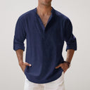 Tamarama Men's Linen Look Cotton Henley Shirt, view 9