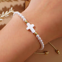 Cross Bracelet for Women, Adjustable Boho Braided Bracelet with Blessing Card