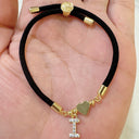 Initial Bracelet A to Z for Women, Black Cord with Gold Letter and Heart Charm