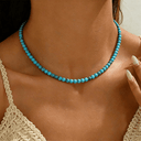 Turquoise Bead Choker Necklace, Blue Beaded Beach Choker for Women