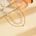 Daisy Flower Layered Necklace Set of 2, Gold Choker and Pendant for Women