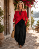 Lexi off-shoulder two-piece set with split sleeves and palazzo pants, view 12