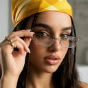 Hydra clear lens glasses with a silver half rim rectangle frame, view 4