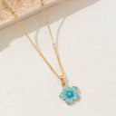 Flower Pendant Necklace for Women, Gold Tone with Enamel Petals