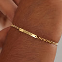 Engraved Bar Bracelet, Custom Text Mini Bar on Curb Chain, 18K Gold Plated Stainless Steel