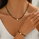 Heart Bead Necklace and Bracelet Set, Black, White or Red Stretch Jewellery Set