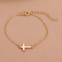 Sideways Cross Bracelet for Women, Adjustable Boho Chain Bracelet