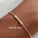 Engraved Bar Bracelet, Custom Text Mini Bar on Curb Chain, 18K Gold Plated Stainless Steel