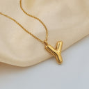 Initial Necklace A to Z, Bubble Letter Necklace, 18K Gold Plated Stainless Steel