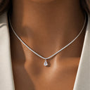 Rhinestone Teardrop Necklace, Silver Sparkle Pendant Necklace for Women