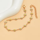 Gold Daisy Anklet, Enamel Flower Ankle Bracelet 21 cm, Dainty Summer Anklet for Women | Marliva
