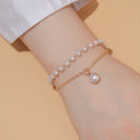 Pearl Double Chain Bracelet for Women, 18K Gold Plated, Gold or Silver