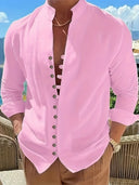 Broome Men's Mandarin Collar Cotton Linen Long Sleeve Shirt, view 2