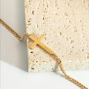 Engraved Cross Bracelet for Men, Custom Sideways Cross, 304 Stainless Steel, Gold Tone