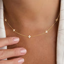 Flower Link Chain Necklace, Stainless Steel, 18K Gold Plated or Silver, Zirconia