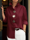 Harlow stand collar blouse with silver statement buttons, view 8